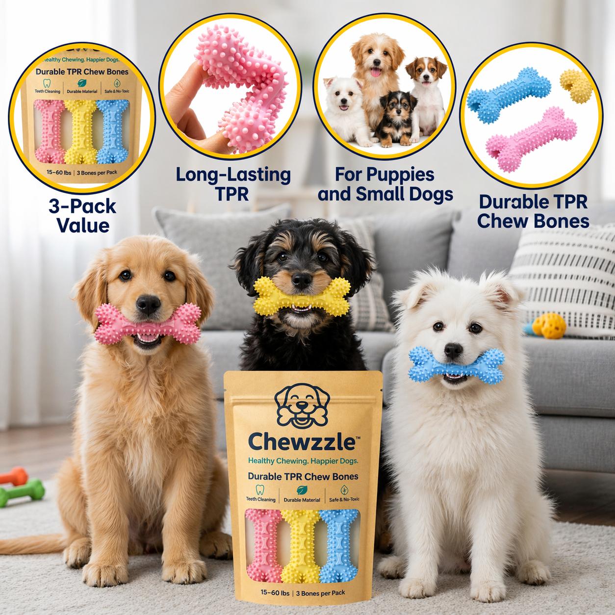 Single chew vs 3-toy rotation — Chewzzle